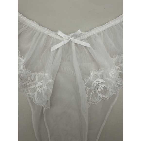 Women's Lace Sheer Ruffle Thong Panties Bowknot Mid Rise Comfortable Underwear M - Picture 5 of 11